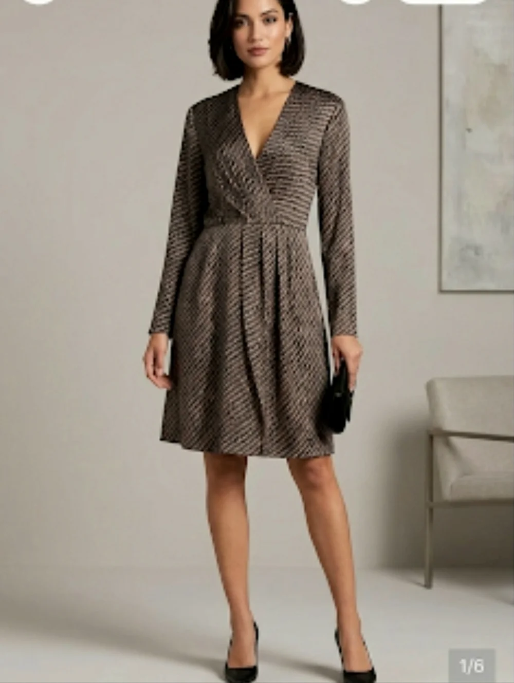 Halston Heritage Faux Wrap Satin Fit & Flare Dress Size Large NWT
